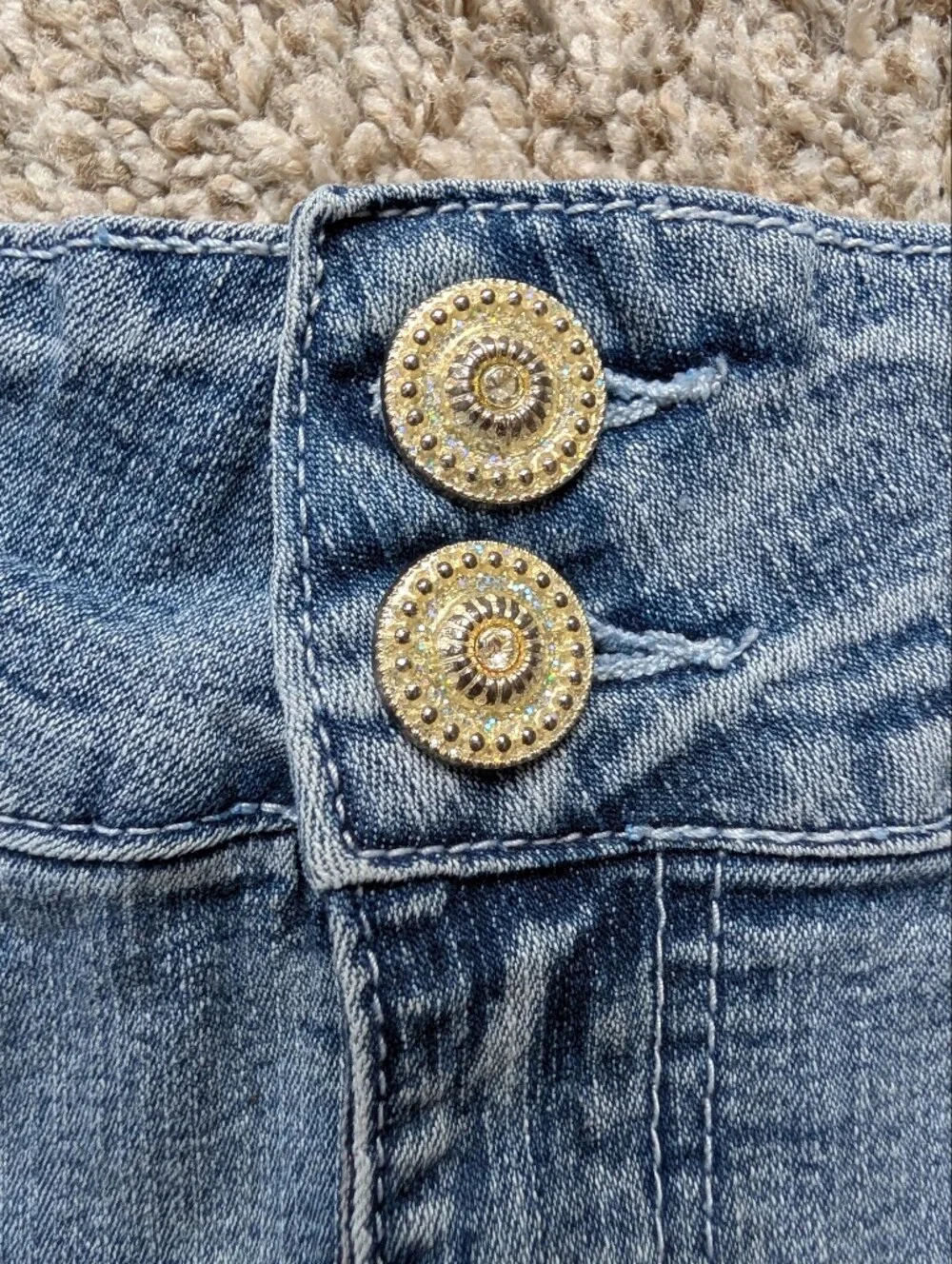 Y2K Denim Mini Skirt‎ in Light Blue Wash With Rhinestones- Sz 5, Bratz Festival